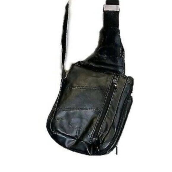 bb design tm black Leather Sling  bag carry crossbody - Picture 6 of 9